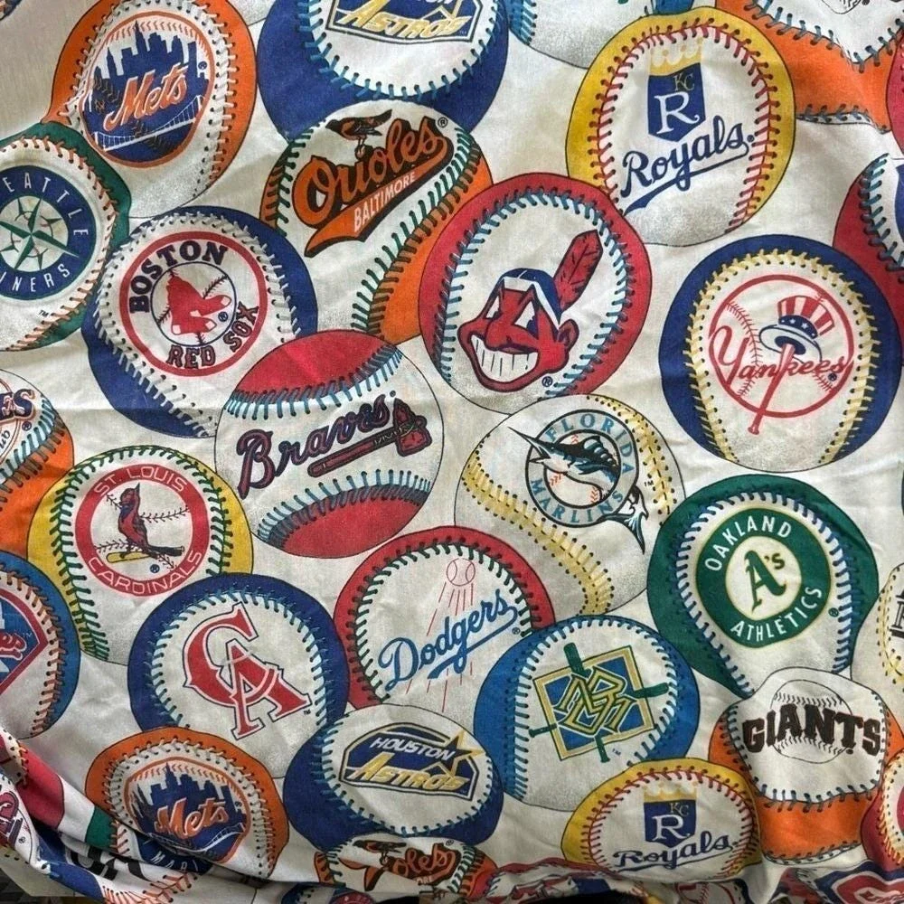 VTG 90s Sheet Major League Baseball Flat Team Logos Baseballs MLB Fandom Bibb Co